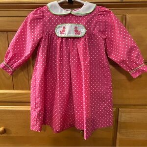 Kelly’s Kids Girl’s Pink & White Dress w/French Poodle Embroidery 12-18 Months